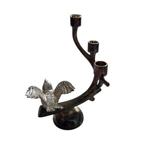 Silver Triple Candle Holder with Dove Design